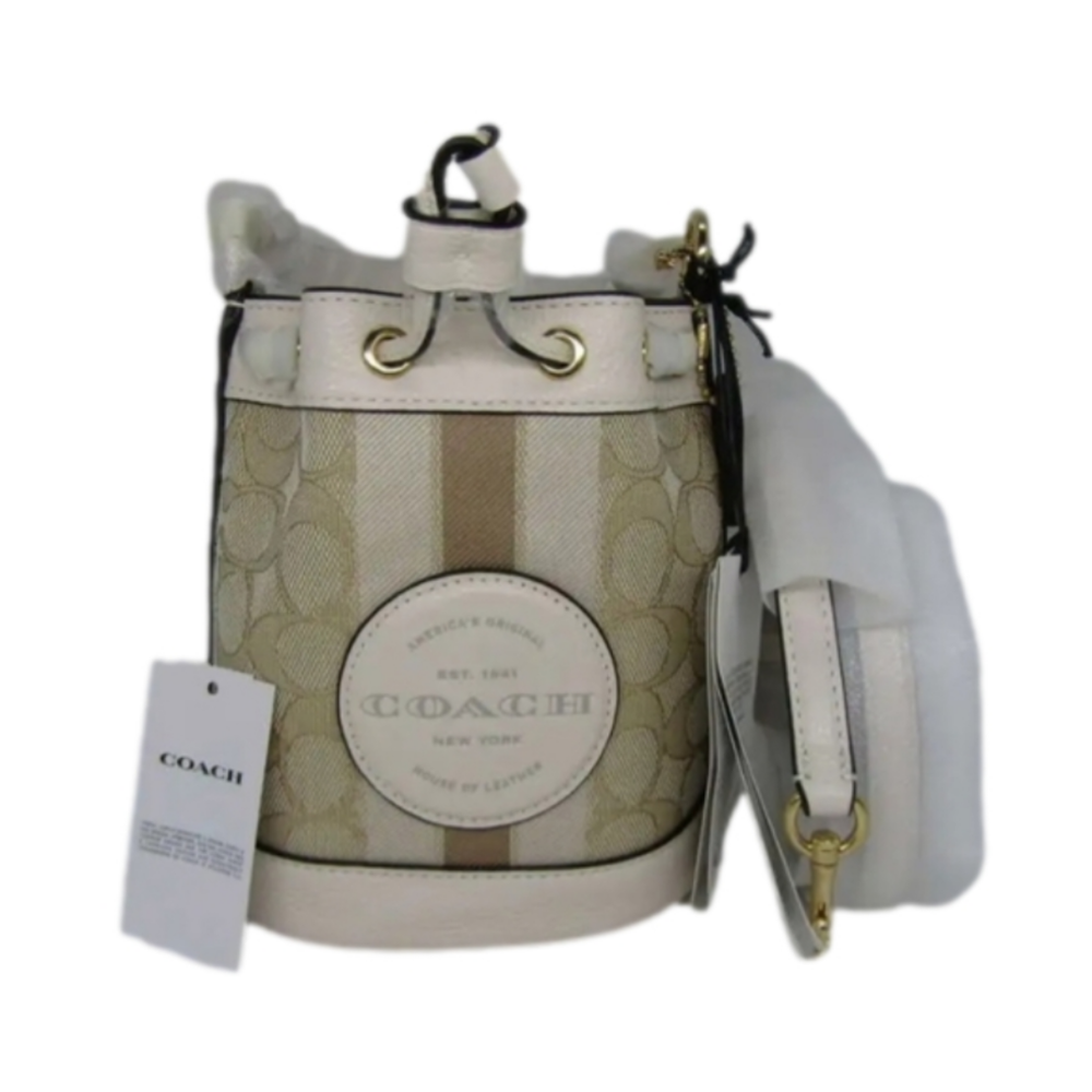 Coach Mini Drawstring Bucket Bag in Beige and Cream